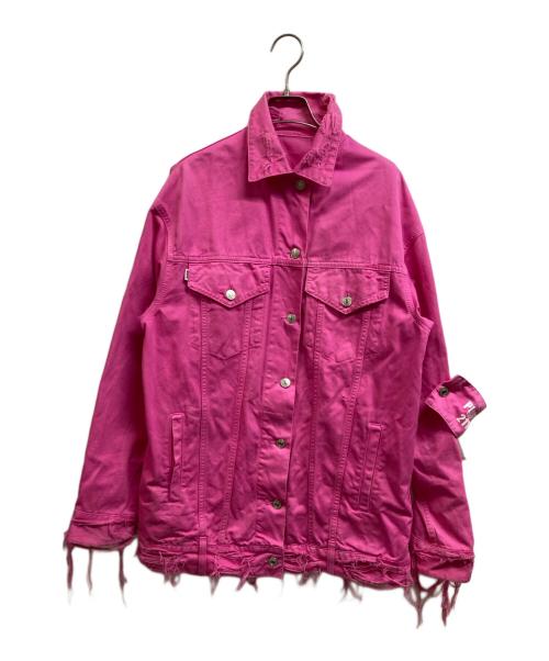MSGM（エムエスジーエム）MSGM (エムエスジーエム) ダメージ加工デニムジャケット ピンク サイズ:38の古着・服飾アイテム
