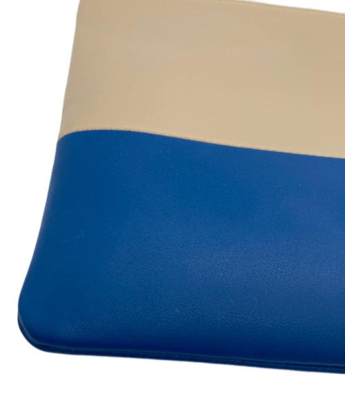 CELINE（セリーヌ）CELINE (セリーヌ) ラムレザー バイカラークラッチバッグ ブルー×ベージュの古着・服飾アイテム