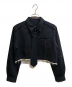 MAISON SPECIALメゾンスペシャル）の古着「Hand Stitch With Tie Short Length Shirt」｜ブラック