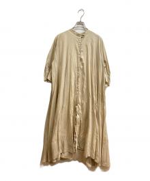 mizuiro-ind（ミズイロインド）の古着「コットンスタンドカラーフレアロングワンピース」｜ベージュ