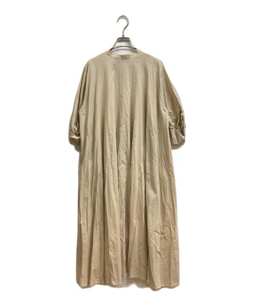 mizuiro-ind（ミズイロインド）mizuiro-ind (ミズイロインド) コットンスタンドカラーフレアロングワンピース ベージュ サイズ:FREEの古着・服飾アイテム