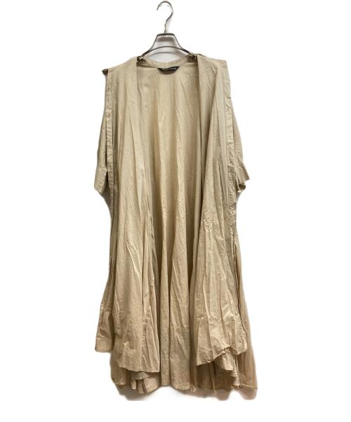 mizuiro-ind（ミズイロインド）mizuiro-ind (ミズイロインド) コットンスタンドカラーフレアロングワンピース ベージュ サイズ:FREEの古着・服飾アイテム