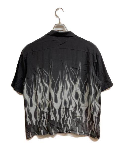 BUDSPOOL（バッズプール）BUDSPOOL (バッズプール) ファイヤーパターンオープンカラーシャツ ブラック サイズ:Lの古着・服飾アイテム