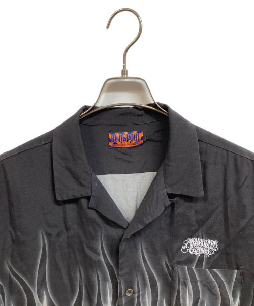 BUDSPOOL（バッズプール）BUDSPOOL (バッズプール) ファイヤーパターンオープンカラーシャツ ブラック サイズ:Lの古着・服飾アイテム