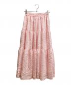UNMINOUアンミヌ）の古着「シアーチェックティアードスカート」｜ピンク