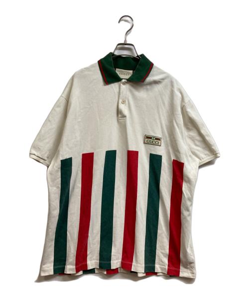 GUCCI（グッチ）GUCCI (グッチ) Web Striped Oversize Polo Shirt ホワイト×グリーン サイズ:XLの古着・服飾アイテム