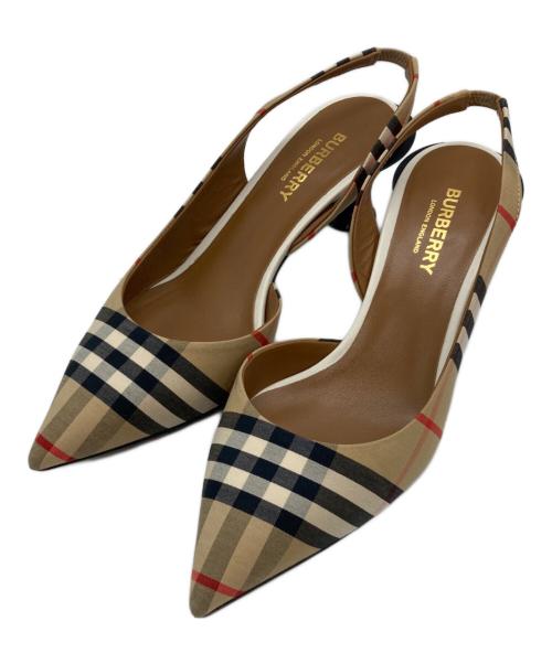 BURBERRY（バーバリー）BURBERRY (バーバリー) ビンテージチェックスリングバックヒールパンプス ベージュ サイズ:36の古着・服飾アイテム