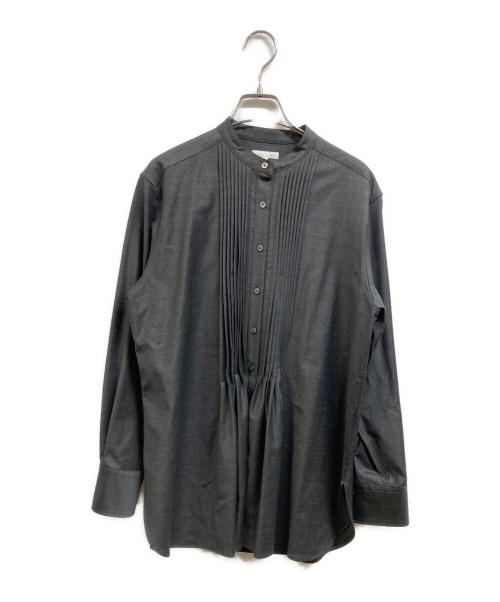 R（アール）R (アール) ウールトロストレッチ ピンタックブラウス グレー サイズ:40の古着・服飾アイテム