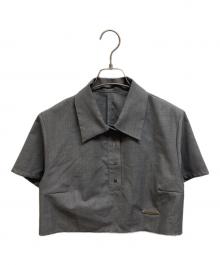 PRANK PROJECT（プランクプロジェクト）の古着「ウーステッドストライプクロップドポロトップ」｜グレー