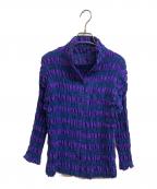 ISSEY MIYAKEイッセイミヤケ）の古着「ボーダーギャザーシャツ」｜パープル