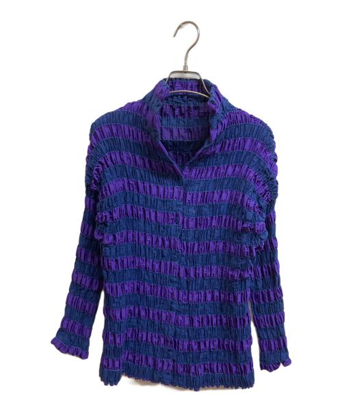 ISSEY MIYAKE（イッセイミヤケ）ISSEY MIYAKE (イッセイミヤケ) ボーダーギャザーシャツ パープル サイズ:2の古着・服飾アイテム
