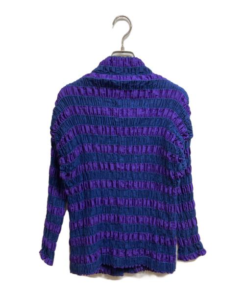 ISSEY MIYAKE（イッセイミヤケ）ISSEY MIYAKE (イッセイミヤケ) ボーダーギャザーシャツ パープル サイズ:2の古着・服飾アイテム