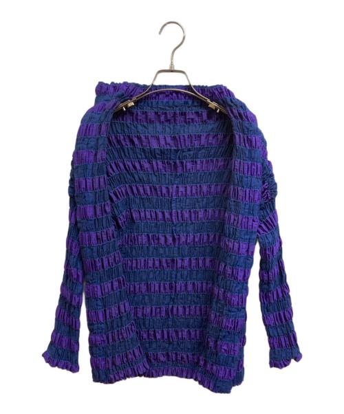 ISSEY MIYAKE（イッセイミヤケ）ISSEY MIYAKE (イッセイミヤケ) ボーダーギャザーシャツ パープル サイズ:2の古着・服飾アイテム