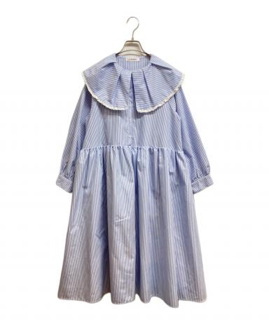 中古・古着通販】UNMINOU (アンミヌ) フリルカラーシャツドレス ブルー 