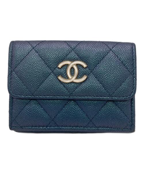 CHANEL（シャネル）CHANEL (シャネル) マトラッセ スモール フラップ ウォレット ブルーの古着・服飾アイテム