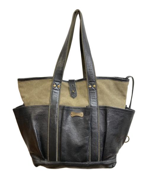 AT-DIRTY（アットダーティ）AT-DIRTY (アットダーティ) キャンバス×レザートートバッグ カーキ×ブラックの古着・服飾アイテム