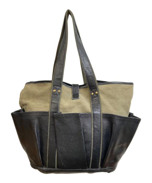 AT-DIRTY（アットダーティ）AT-DIRTY (アットダーティ) キャンバス×レザートートバッグ カーキ×ブラックの古着・服飾アイテム