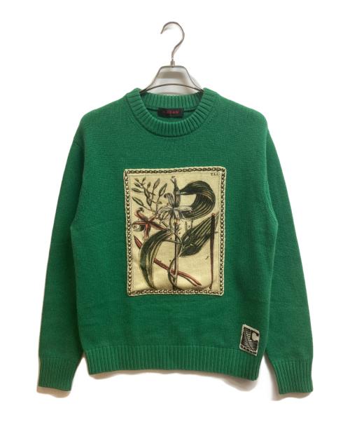 CABAN（キャバン）CABAN (キャバン) ウールカシミヤ アートフレーム クルーネックプルオーバー グリーン サイズ:Fの古着・服飾アイテム