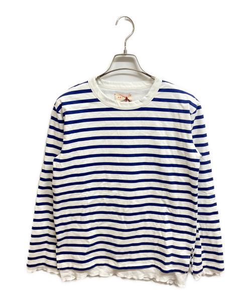 MEYAME（メヤメ）MEYAME (メヤメ) ボーダーダブルロングスリーブTEE ブルー サイズ:Freeの古着・服飾アイテム