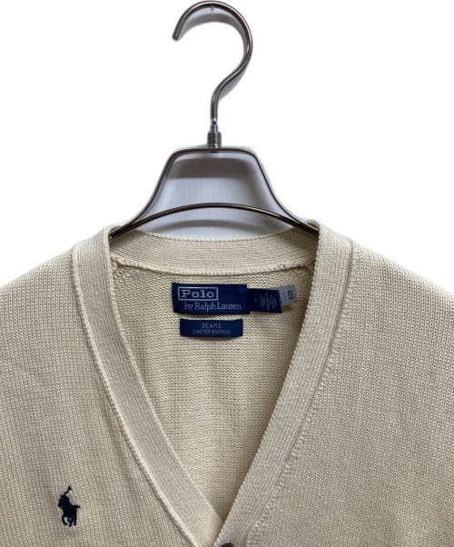 POLO RALPH LAUREN（ポロ・ラルフローレン）POLO RALPH LAUREN (ポロ・ラルフローレン) BEAMS (ビームス) BEAMS LIMITED EDITION 別注 Vネック ミドルゲージ コットン ニットカーディガン ベージュ サイズ:Mの古着・服飾アイテム