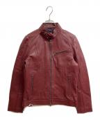 Liugoo Leathersリューグーレザーズ）の古着「シングルライダースジャケット」｜ワインレッド
