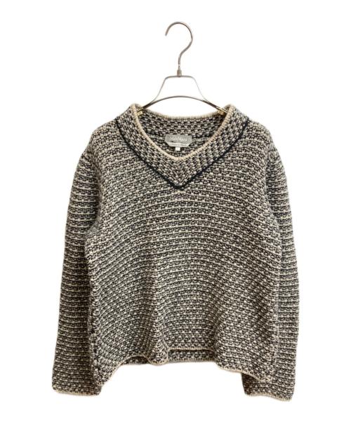 MaxMara（マックスマーラ）MaxMara (マックスマーラ) ボーダーvネックニット ブラック サイズ:Lの古着・服飾アイテム