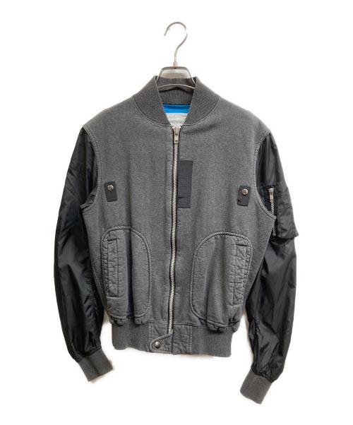 sacai（サカイ）sacai (サカイ) ナイロン切替スウェットフライトジャケット グレー サイズ:1の古着・服飾アイテム