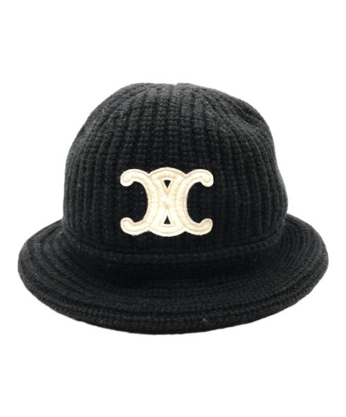 CELINE（セリーヌ）CELINE (セリーヌ) トリオンフ クロシェ ニット帽 ブラックの古着・服飾アイテム