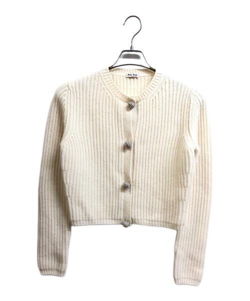 MIU MIU（ミュウミュウ）MIU MIU (ミュウミュウ) ビジューボタン カシミヤカーディガン ベージュ サイズ:38の古着・服飾アイテム