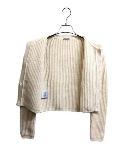 MIU MIU（ミュウミュウ）MIU MIU (ミュウミュウ) ビジューボタン カシミヤカーディガン ベージュ サイズ:38の古着・服飾アイテム