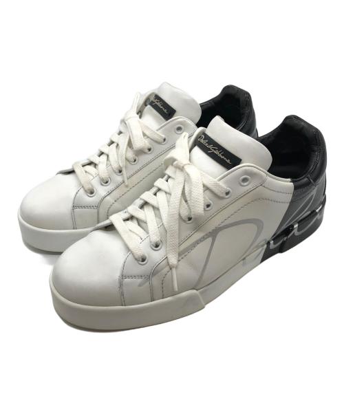 DOLCE & GABBANA（ドルチェ＆ガッバーナ）DOLCE & GABBANA (ドルチェ＆ガッバーナ) PORTOFINO ローカットスニーカー ホワイト×ブラック サイズ:8の古着・服飾アイテム