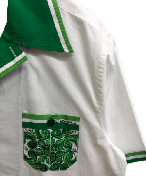 DOLCE & GABBANA（ドルチェ＆ガッバーナ）DOLCE & GABBANA (ドルチェ＆ガッバーナ) Majolica Print Hawaiian Shirt ホワイト×グリーン サイズ:39の古着・服飾アイテム