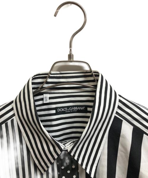 DOLCE & GABBANA（ドルチェ＆ガッバーナ）DOLCE & GABBANA (ドルチェ＆ガッバーナ) 切替ドットストライプシャツ ホワイト×ブラック サイズ:15 3/4 / 40の古着・服飾アイテム