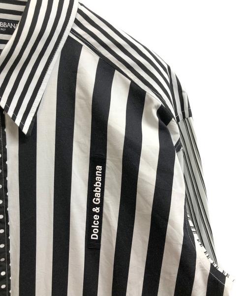 DOLCE & GABBANA（ドルチェ＆ガッバーナ）DOLCE & GABBANA (ドルチェ＆ガッバーナ) 切替ドットストライプシャツ ホワイト×ブラック サイズ:15 3/4 / 40の古着・服飾アイテム