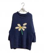 MacMahon Knitting Millsマクマホン ニッティングミルズ）の古着「花柄コットンハンドニット」｜ネイビー