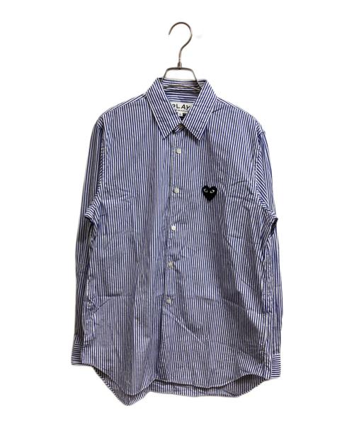 PLAY COMME des GARCONS（プレイコムデギャルソン）PLAY COMME des GARCONS (プレイコムデギャルソン) STRIPED L/S SHIRT BLACK HEART ブルー サイズ:S 未使用品の古着・服飾アイテム