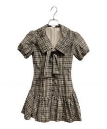 darich（ダーリッチ）の古着「ビッグリボンバルーンチェックミニワンピース」｜ブラウン
