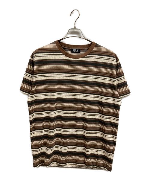 Fake As Flowers（フェイク アス フラワーズ）Fake As Flowers (フェイク アス フラワーズ) Cracked Stripe Tee ブラウン サイズ:Lの古着・服飾アイテム