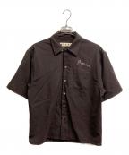 MARNIマルニ）の古着「S/Sロゴ刺繍ウールシャツ」｜ブラウン