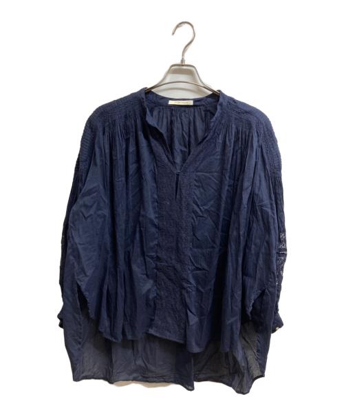 ne quittez pas（ヌキテパ）ne quittez pas (ヌキテパ) CottonVoileLace&PintuckBlouse ネイビー サイズ:Freeの古着・服飾アイテム
