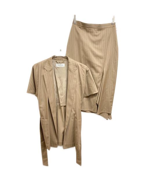 MaxMara（マックスマーラ）MaxMara (マックスマーラ) ペンシルストライプジャケット/スカートセットアップ ブラウン サイズ:40/40 未使用品の古着・服飾アイテム