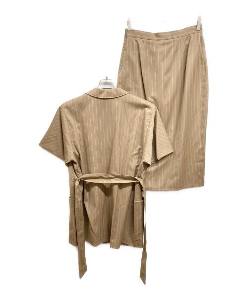 MaxMara（マックスマーラ）MaxMara (マックスマーラ) ペンシルストライプジャケット/スカートセットアップ ブラウン サイズ:40/40 未使用品の古着・服飾アイテム