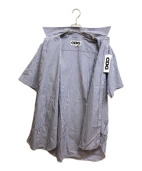 CDG（シーディージー）CDG (シーディージー) 半袖ストライプシャツ ホワイト×ブルー サイズ:XL 未使用品の古着・服飾アイテム