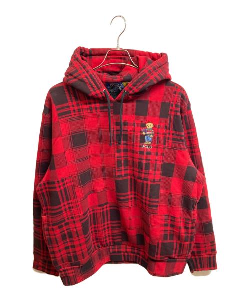 POLO RALPH LAUREN（ポロ・ラルフローレン）POLO RALPH LAUREN (ポロ・ラルフローレン) ポロベアパッチプルオーバーパーカー レッド×ブラック サイズ:XL 未使用品の古着・服飾アイテム