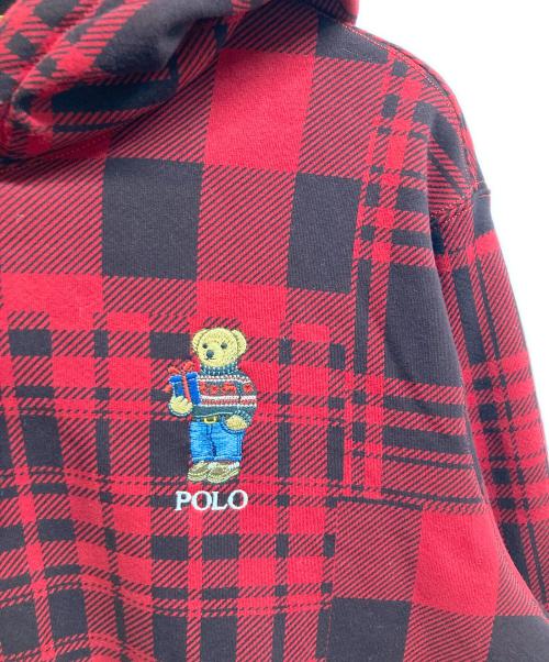POLO RALPH LAUREN（ポロ・ラルフローレン）POLO RALPH LAUREN (ポロ・ラルフローレン) ポロベアパッチプルオーバーパーカー レッド×ブラック サイズ:XL 未使用品の古着・服飾アイテム