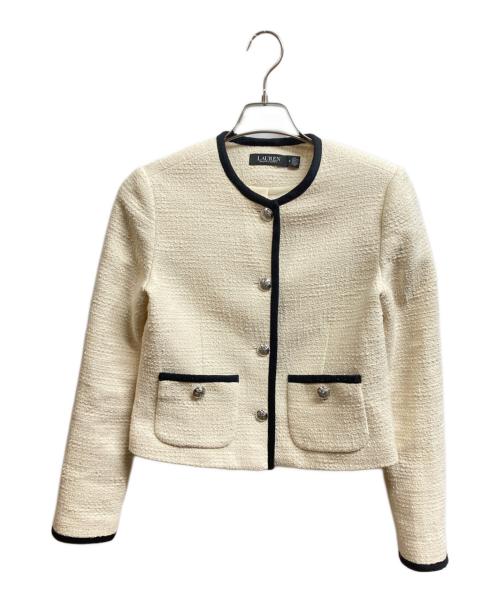 LAUREN RALPH LAUREN（ローレンラルフローレン）LAUREN RALPH LAUREN (ローレンラルフローレン) ツートーンブークレ クロップドジャケット アイボリーの古着・服飾アイテム