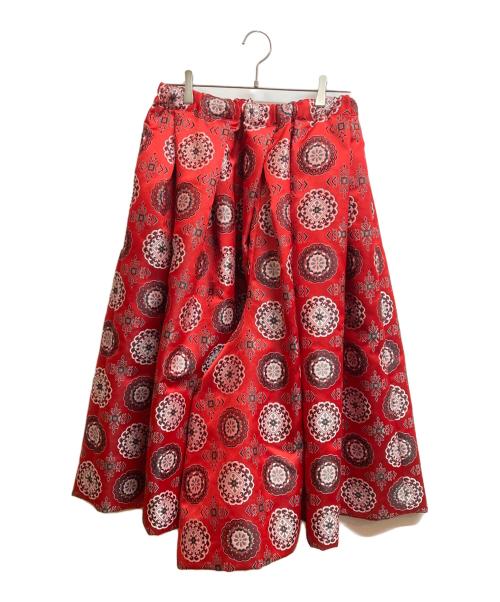 COMME des GARCONS（コムデギャルソン）COMME des GARCONS (コムデギャルソン) ジャガード刺繍ワイドフレアパンツ レッド サイズ:Sの古着・服飾アイテム
