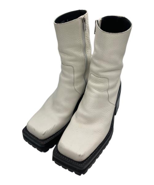 JOHN LAWRENCE SULLIVAN（ジョン ローレンス サリバン）JOHN LAWRENCE SULLIVAN (ジョン ローレンス サリバン) スクエアトゥサイドジップヒールブーツ ホワイト サイズ:8の古着・服飾アイテム