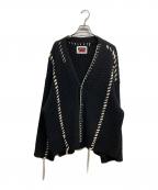 MAISON SPECIALメゾンスペシャル）の古着「鬼ワッフル クレイジーステッチ プライムオーバー Vネックカーディガン」｜ブラック