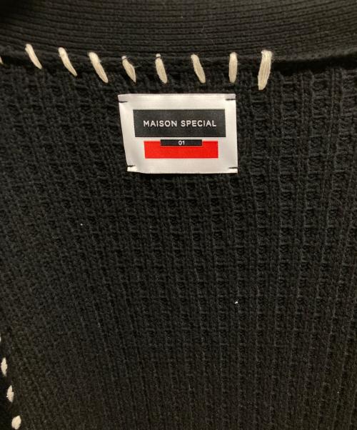 MAISON SPECIAL（メゾンスペシャル）MAISON SPECIAL (メゾンスペシャル) 鬼ワッフル クレイジーステッチ プライムオーバー Vネックカーディガン ブラック サイズ:01の古着・服飾アイテム